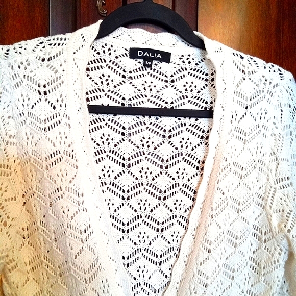 Dalia One Button Tie Waist Crochet Cardigan - Picture 5 of 9